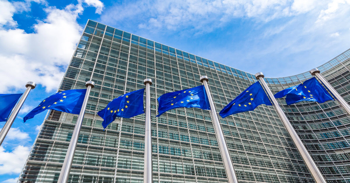 European flags in front of headquarters