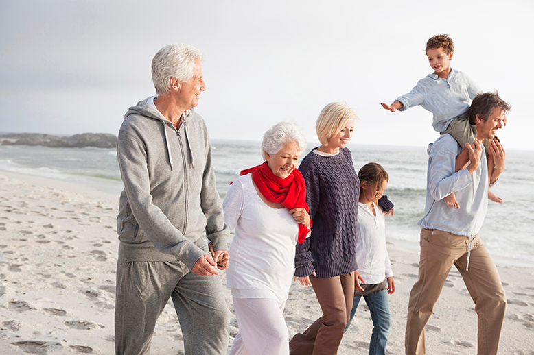 Family beach walk