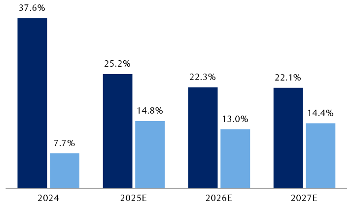 Average annual EPS growth rate of Big Tech companies*